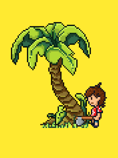 Cutting down a palm tree using an axe