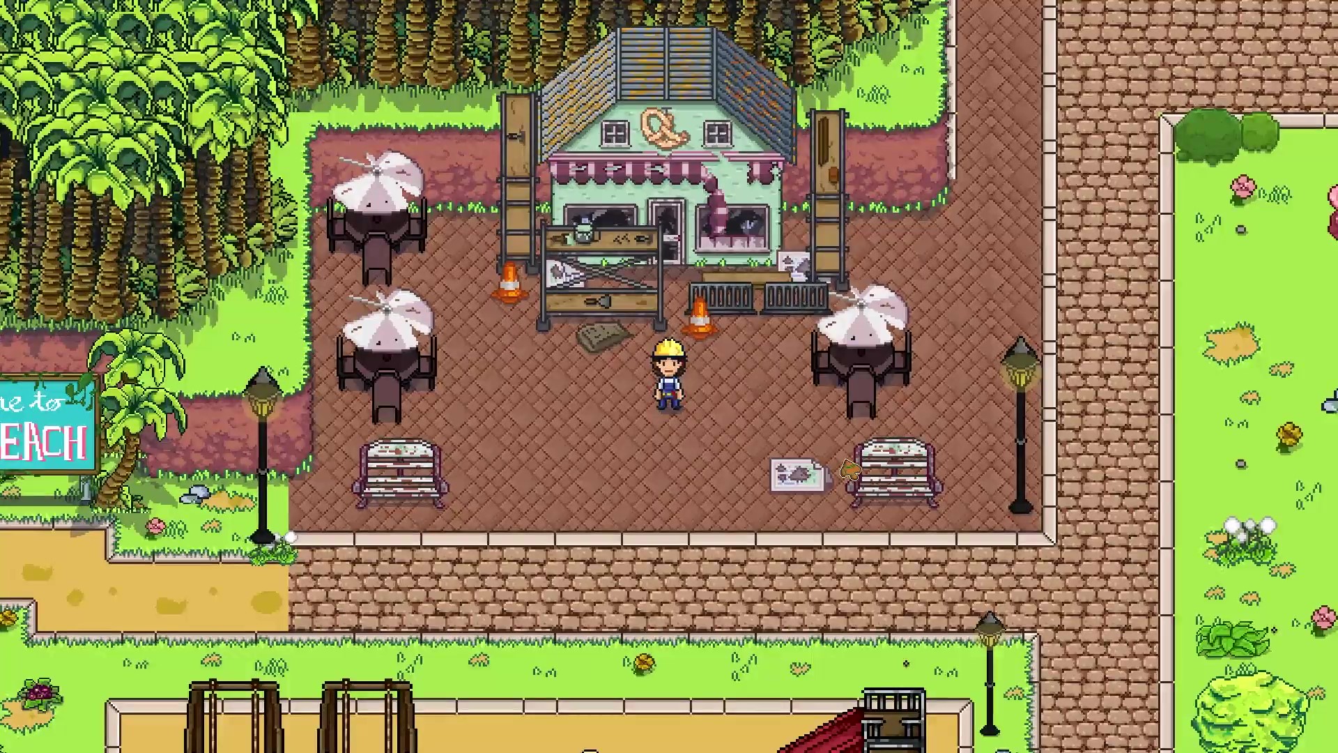 Main character standing by construction